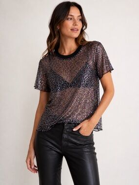 Parker Multicolor Sequin Sheer Short Sleeve Tee